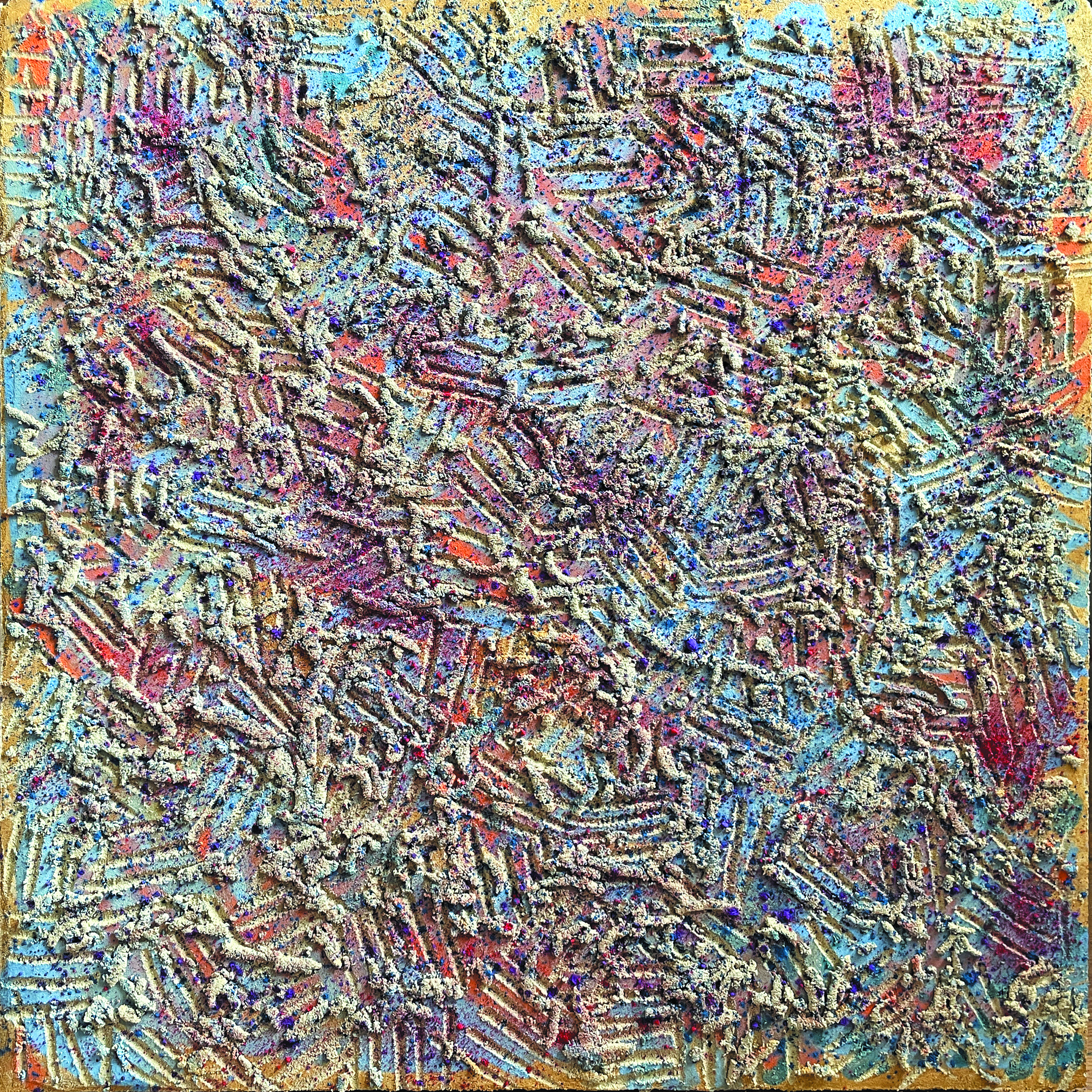 sgraffito łączone z techniką krzemianową na podłożu przenośnym, 60 x 60 cm, 2022 rok